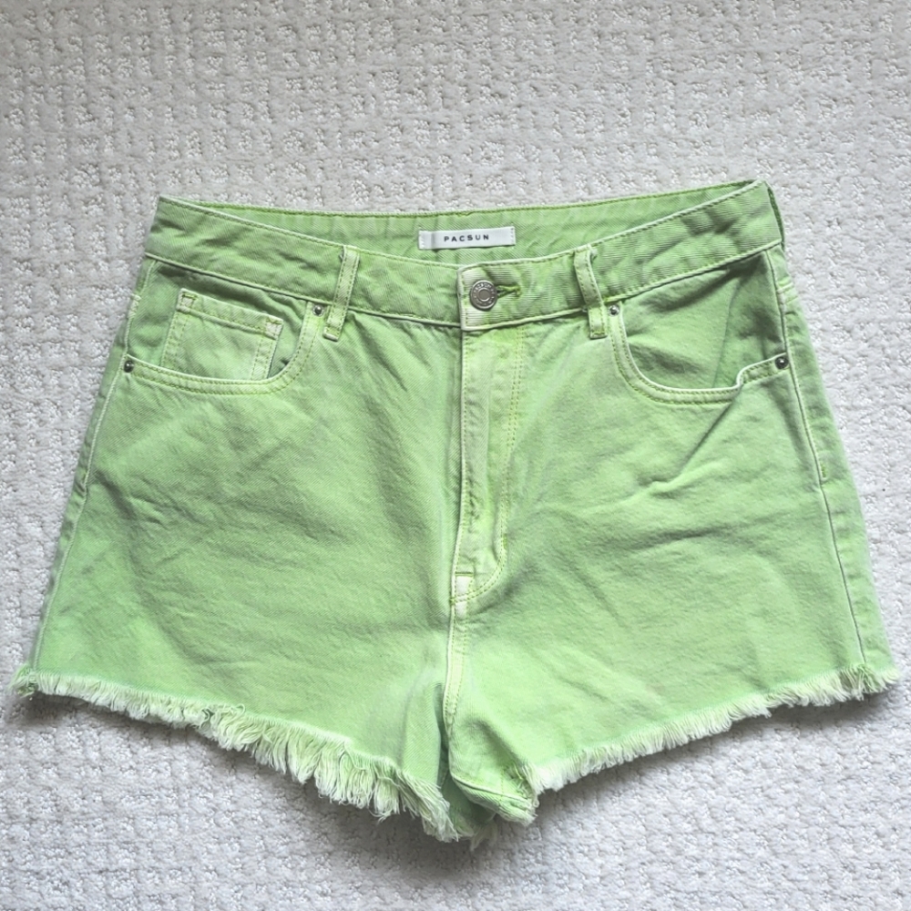 PacSun Lime Green High Waist Denim Festival Shorts Size 28